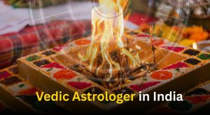 Vedic astrologer in India performing sacred fire ritual (havan) for personalized astrological guidance and spiritual remedies.