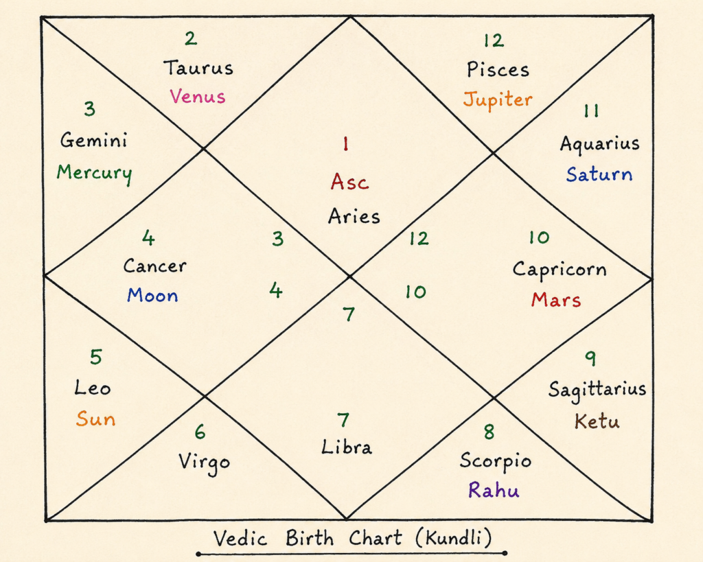 Vedic astrology birth chart Kundli example